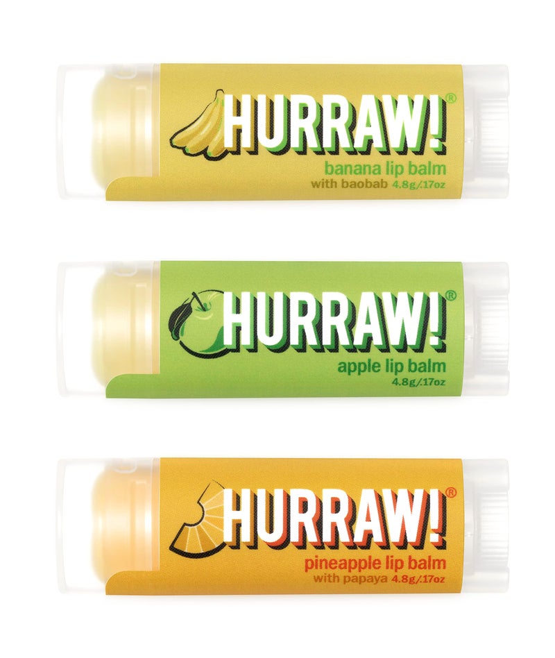 Hurraw Banana Apple Pineapple Lip Balms 3 Pack Bundle Organic Certified Vegan Cruelty and Gluten Free NonGMO 100 Natural Bee Shea Soy  Palm Free Made in USA